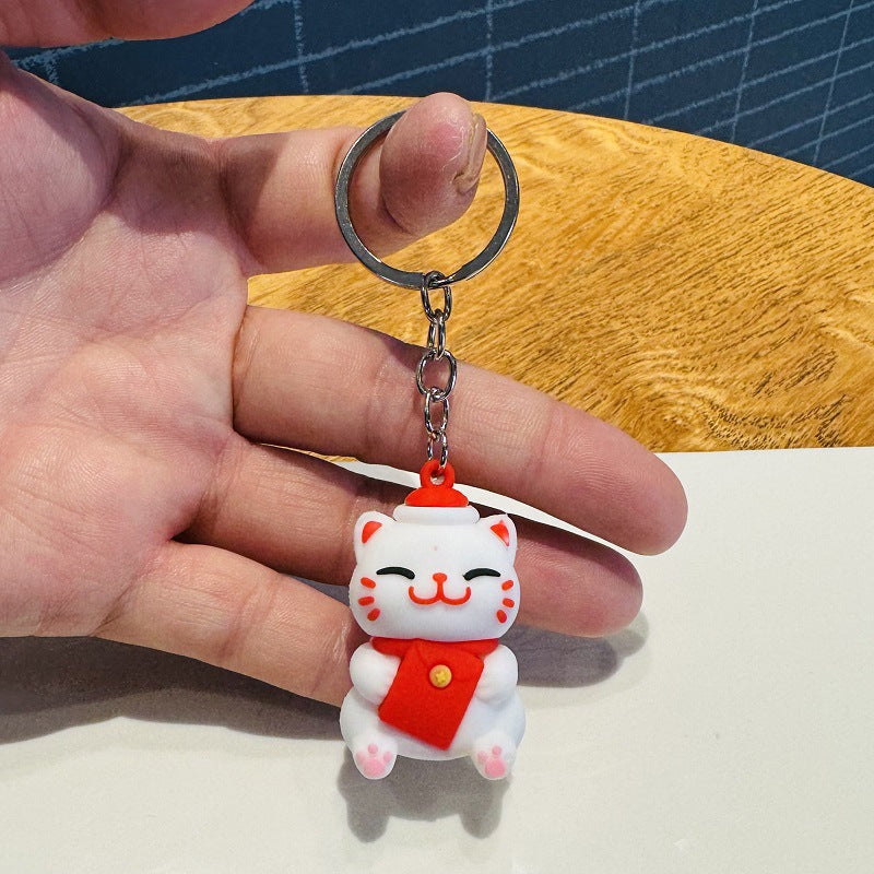 Wholesale of Cartoon Festive Fortune Cat Keychains 3D Soft Rubber Doll Bag Charms Car Key Rings Small Gifts M.72