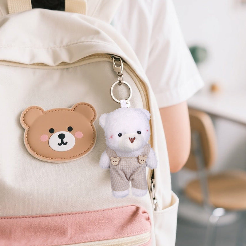 Cute Blush Bear and Bunny Cartoon Plush Dolls Suspender-Style Couple Backpack Charms Plush Keychains Small Gifts M.72