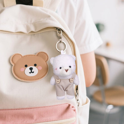 Cute Blush Bear and Bunny Cartoon Plush Dolls Suspender-Style Couple Backpack Charms Plush Keychains Small Gifts M.72