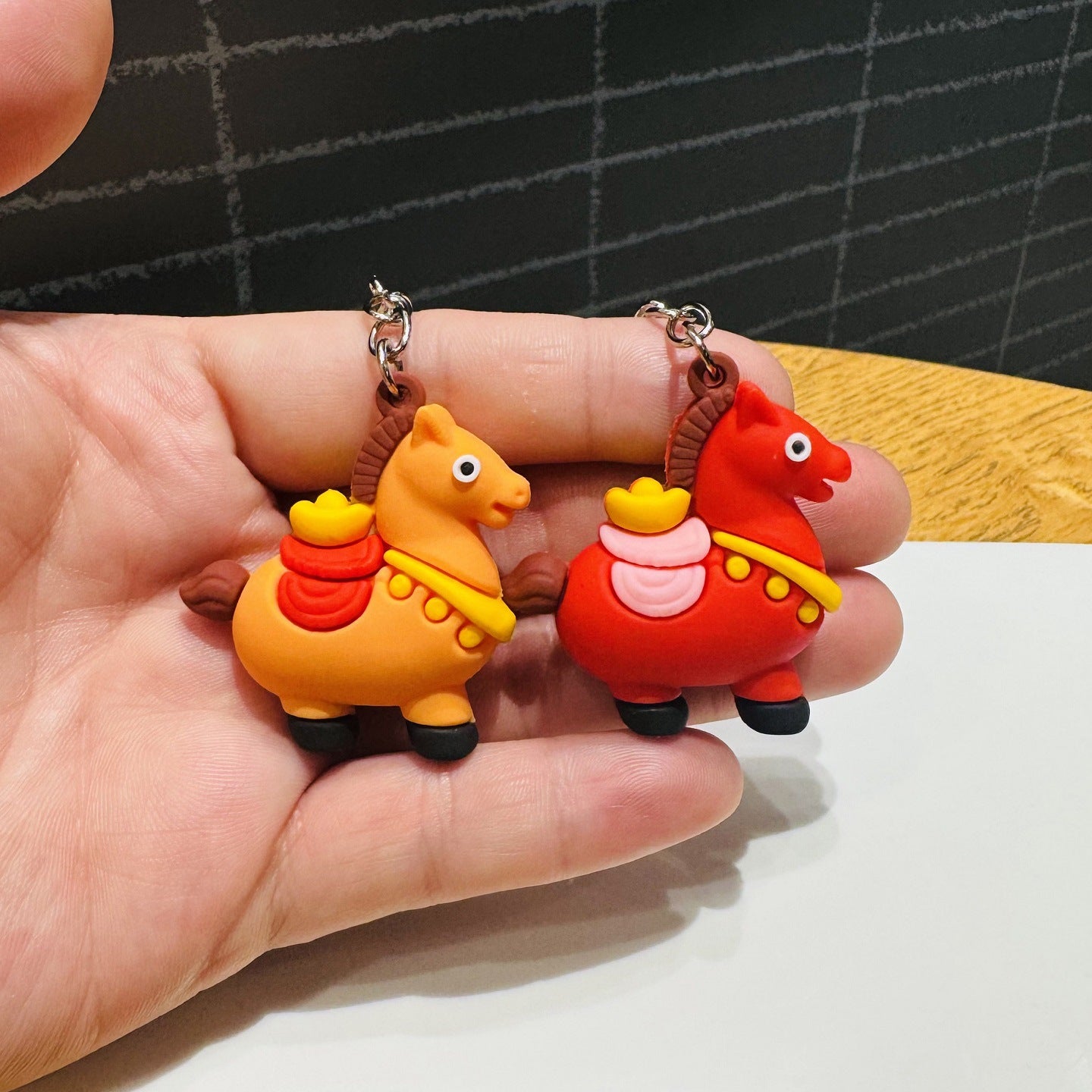 Cartoon Pony Keychain Fortune-Attracting Golden Ingot Pony Charm Gift for Company Annual Parties & Mall Event Promotions M.72