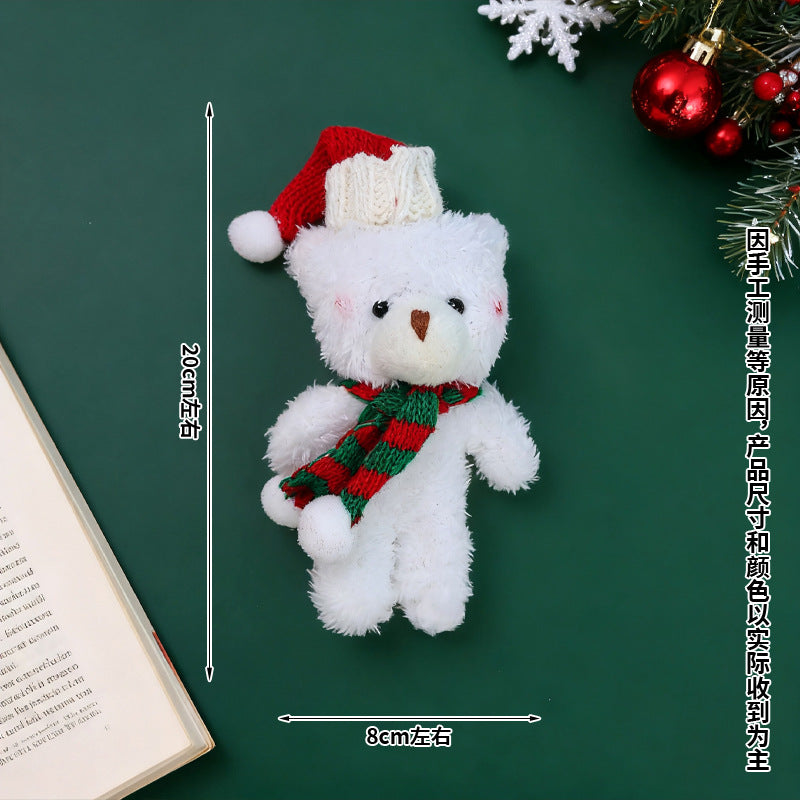 Christmas Blush Conjoined Bear Plush Dolls Cute Stuffed Keychains Bag Charms Scarf-Adorned Bear Figurines Holiday Gift Items M.72