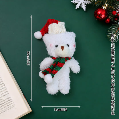 Christmas Blush Conjoined Bear Plush Dolls Cute Stuffed Keychains Bag Charms Scarf-Adorned Bear Figurines Holiday Gift Items M.72