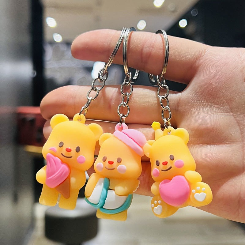 Cartoon Butter Bear Keychain 3D Soft Rubber Doll Schoolbag Charm Small Gift for Insurance Company & Mall Events M.72