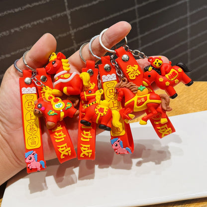 Wholesale of Year of the Horse Keychains Auspicious Fortune Horse Figurines Bag Charms Car Key Rings New Year Souvenirs & Small Gifts M.72