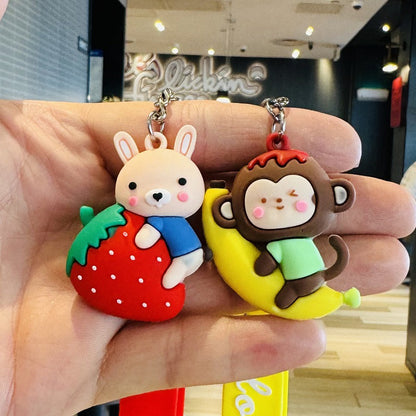 Wholesale of Cartoon Animal & Fruit Keychains Rabbit & Monkey Doll Bag Charms Cute Car Key Rings as Gifts M.72