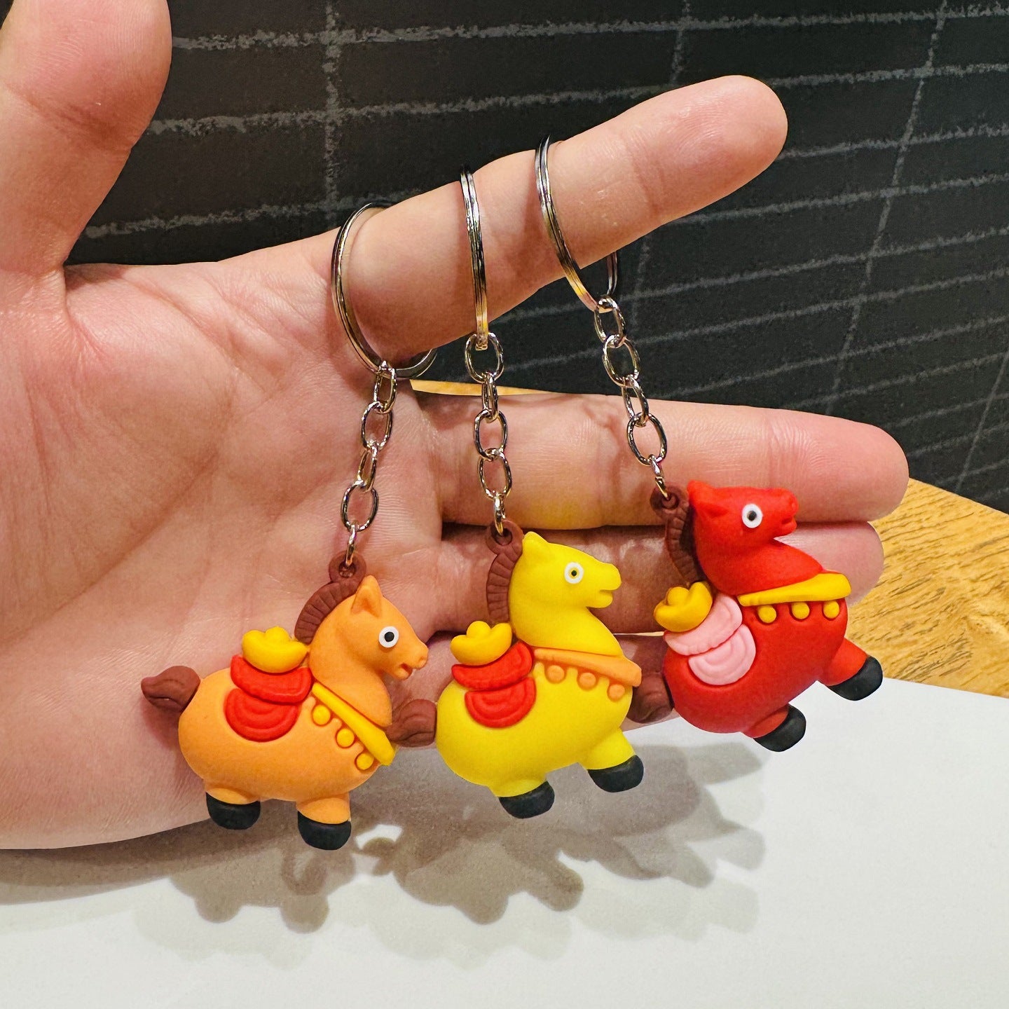 Cartoon Pony Keychain Fortune-Attracting Golden Ingot Pony Charm Gift for Company Annual Parties & Mall Event Promotions M.72