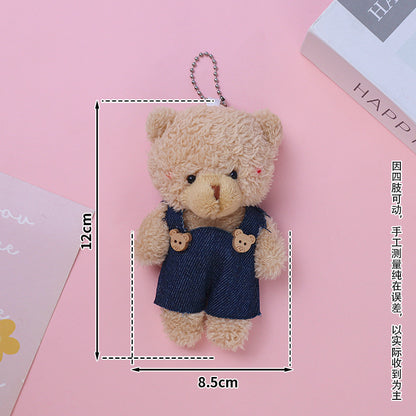 Cute Blush Bear and Bunny Cartoon Plush Dolls Suspender-Style Couple Backpack Charms Plush Keychains Small Gifts M.72