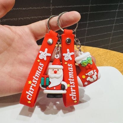 Santa Claus Doll Pendant Keychains 3D Figurines Car Key Rings Bag Charms Christmas Small Gifts M.72