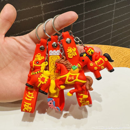 Wholesale of Year of the Horse Keychains Auspicious Fortune Horse Figurines Bag Charms Car Key Rings New Year Souvenirs & Small Gifts M.72