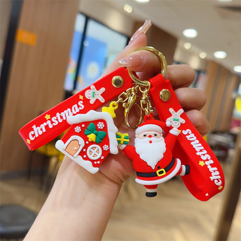 Cross-Border Santa Claus Keychain Figurines Christmas Tree Snowman & Reindeer Key Rings Claw Machine Gift Charms M.72