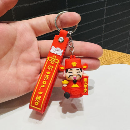 Cartoon God of Wealth Keychain Guochao God of Wealth Doll Bag Charm Car Key Ring Small Gift for Spring Festival & New Year's Day M.72