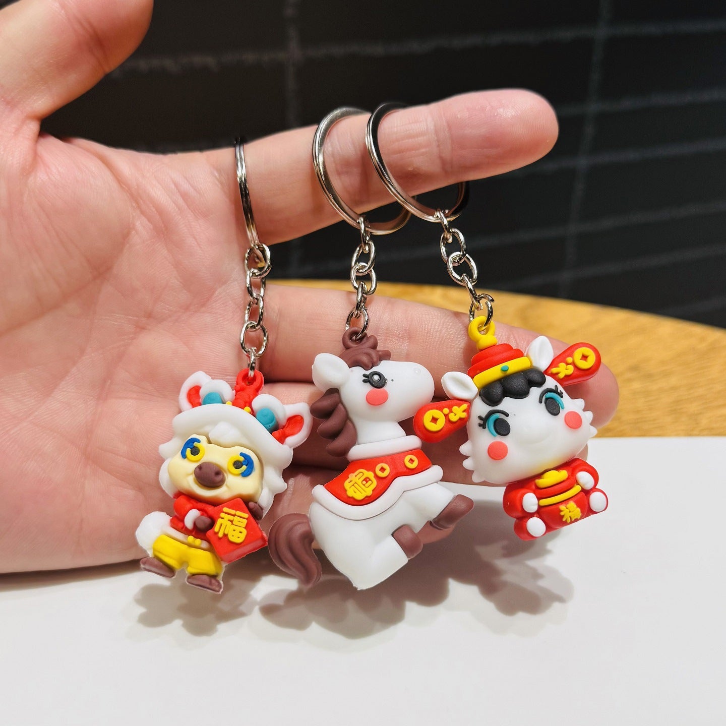Wholesale of Year of the Horse Keychains Cartoon Pony Festive Fuwa Doll Charms Car Key Rings New Year & New Year's Day Gifts M.72