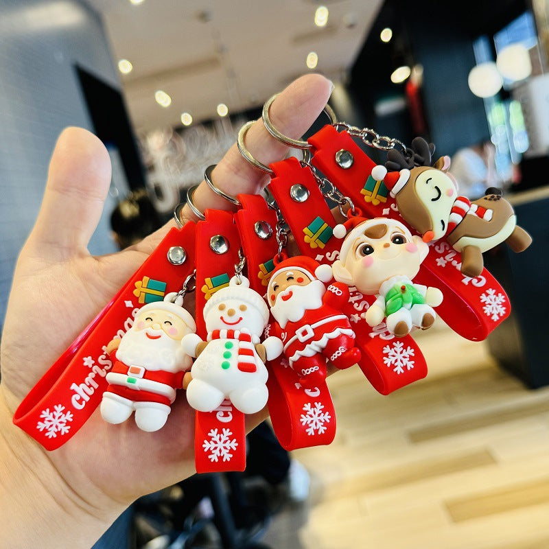 Santa Claus & Snowman Keychains 3D Soft Rubber Figurine Bag Charms Small Christmas Gifts for Children M.72