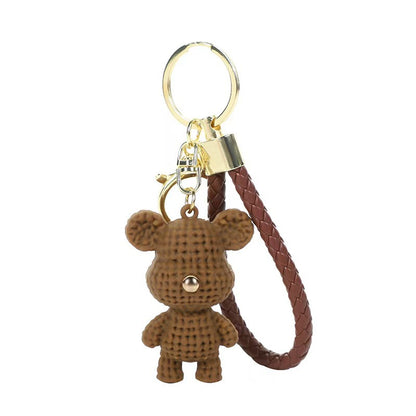 Cartoon Creative Knitted Bear Plush Keychain Internet-Famous Fashion Bag Charm Car Keychain Lovely Small Gift M.72