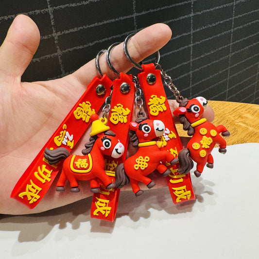 Wholesale of Festive Fortune Horse Keychains 3D Doll Bag Charms Car Key Rings New Year Small Gifts M.72