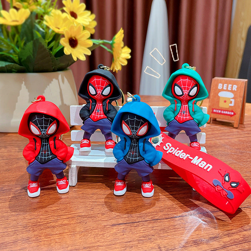 Wholesale of Cartoon Trendy Hoodie Spider-Man Keychains Marvel Figurine Pendants Couple-Friendly Car Key Rings Small Gifts M.72