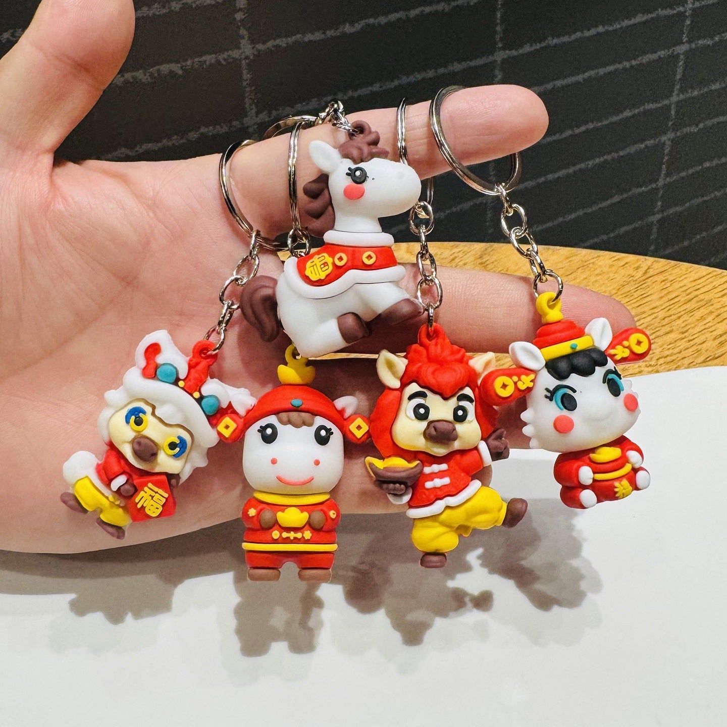 Wholesale of Year of the Horse Keychains Cartoon Pony Festive Fuwa Doll Charms Car Key Rings New Year & New Year's Day Gifts M.72