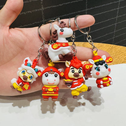 Wholesale of Year of the Horse Keychains Cartoon Pony Festive Fuwa Doll Charms Car Key Rings New Year & New Year's Day Gifts M.72