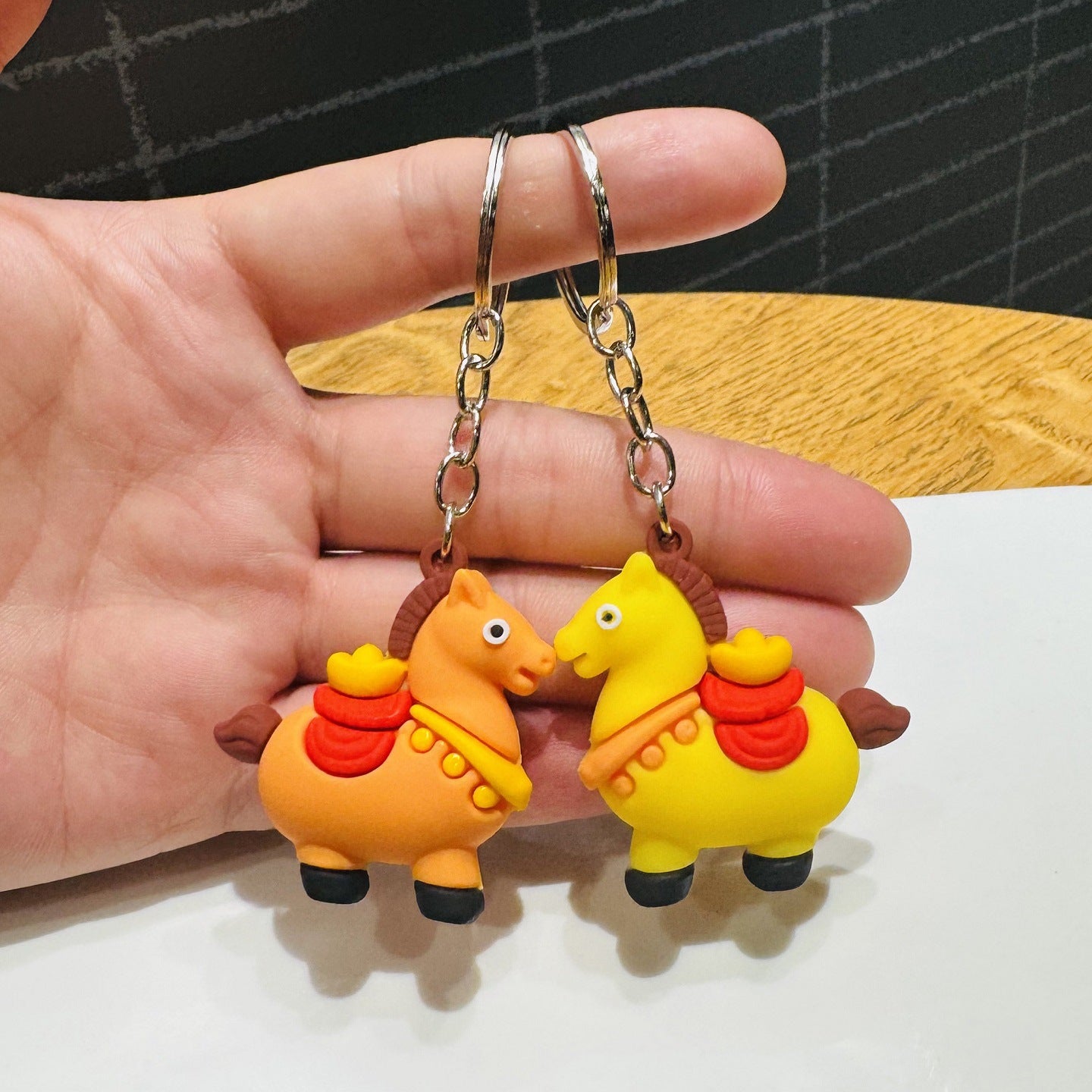 Cartoon Pony Keychain Fortune-Attracting Golden Ingot Pony Charm Gift for Company Annual Parties & Mall Event Promotions M.72