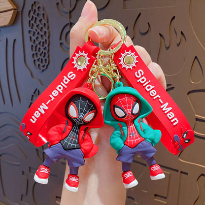 Wholesale of Cartoon Trendy Hoodie Spider-Man Keychains Marvel Figurine Pendants Couple-Friendly Car Key Rings Small Gifts M.72