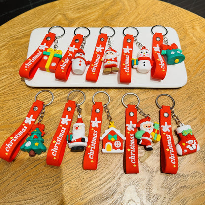 Santa Claus Doll Pendant Keychains 3D Figurines Car Key Rings Bag Charms Christmas Small Gifts M.72