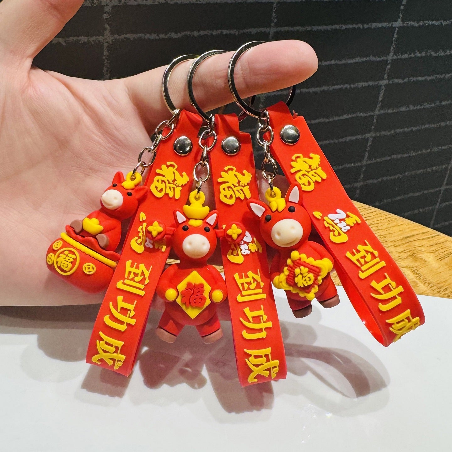 Wholesale of 2026 Chinese New Year Zodiac Horse Figurine Keychains Cartoon Pony Key Rings and Bag Charms Small Gifts M.72