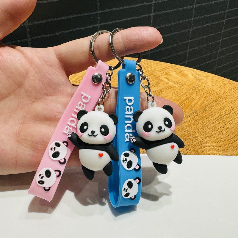 Internet-Famous Cartoon Panda Keychains 3D Figurines Bag Charms Car Key Rings Small Gifts for Zoo Events M.72