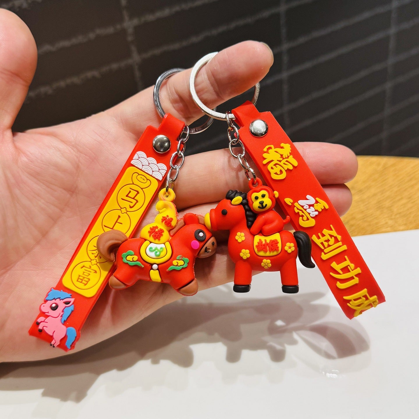 Wholesale of Year of the Horse Keychains Auspicious Fortune Horse Figurines Bag Charms Car Key Rings New Year Souvenirs & Small Gifts M.72