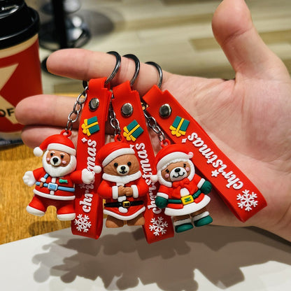 Christmas Teddy Bear Keychains Creative Bag Charms Car Key Rings Small Gifts for Christmas Company and Mall Events M.72
