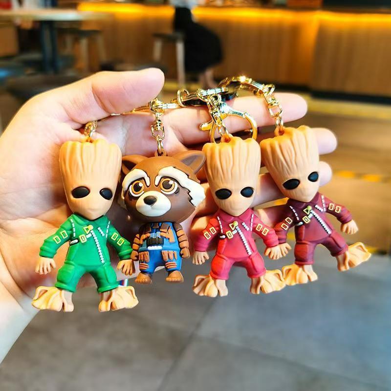 Cartoon Keychains Cute Groot Figurines Exquisite Raccoon Dolls Car Key Rings Bag Charms Fashion Accessories M.72