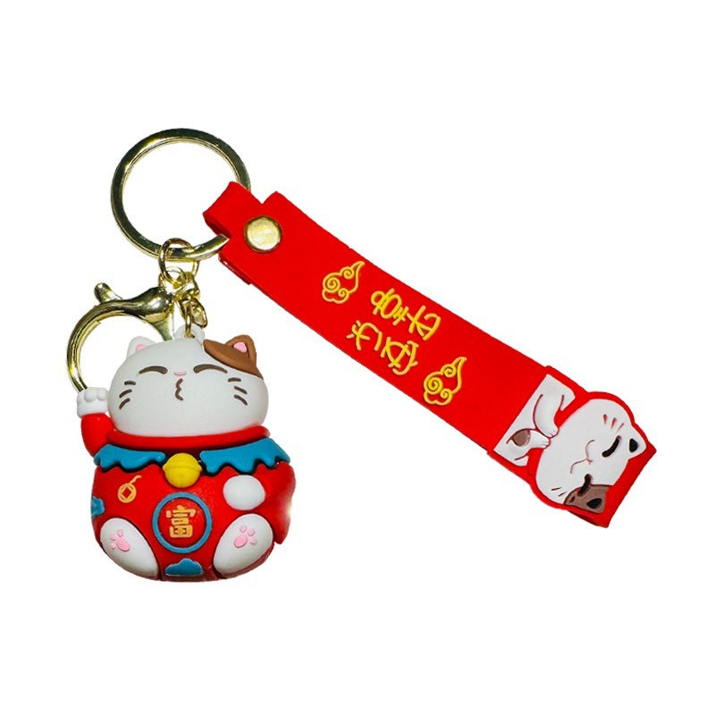 Wholesale of Cartoon Lucky Cat 3D Doll Keychains Fortune Cat Car Charms and Key Rings as New Year Small Gifts M.72