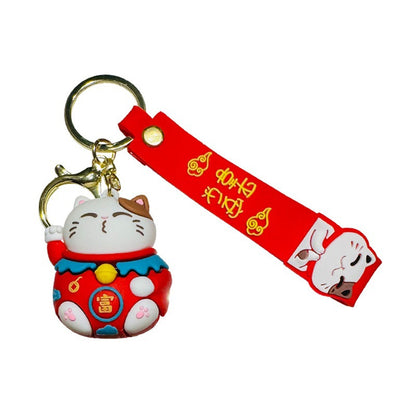 Wholesale of Cartoon Lucky Cat 3D Doll Keychains Fortune Cat Car Charms and Key Rings as New Year Small Gifts M.72