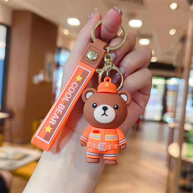 Cross-Border Cartoon Police Bear Keychains Firefighter Figurine Pendants Car Charms Claw Machine Small Gift Items (Wholesale) M.72
