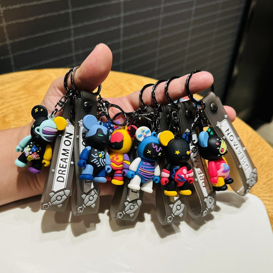 Internet-Famous Colorful Violent Bear Keychain 3D Soft Gel Doll Bear-shaped Bag Charm Car Keychain Small Gift M.72