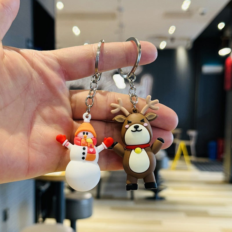 Wholesale of Christmas Small Gifts Santa Claus & Snowman Pendant Keychains 3D Figurines Car Key Rings Small Presents M.72