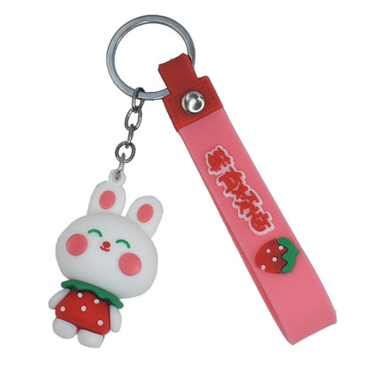 Cartoon Strawberry Rabbit Keychain Bag Pendant 3D Soft Rubber Doll Car Keyring - Event Small Gifts M.72