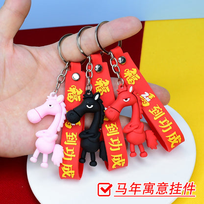 Wholesale of Internet-Famous Premium Chosen Cool Black Horse Keychains 3D Year of the Horse Figurine Bag Charms Activity Giveaways M.72