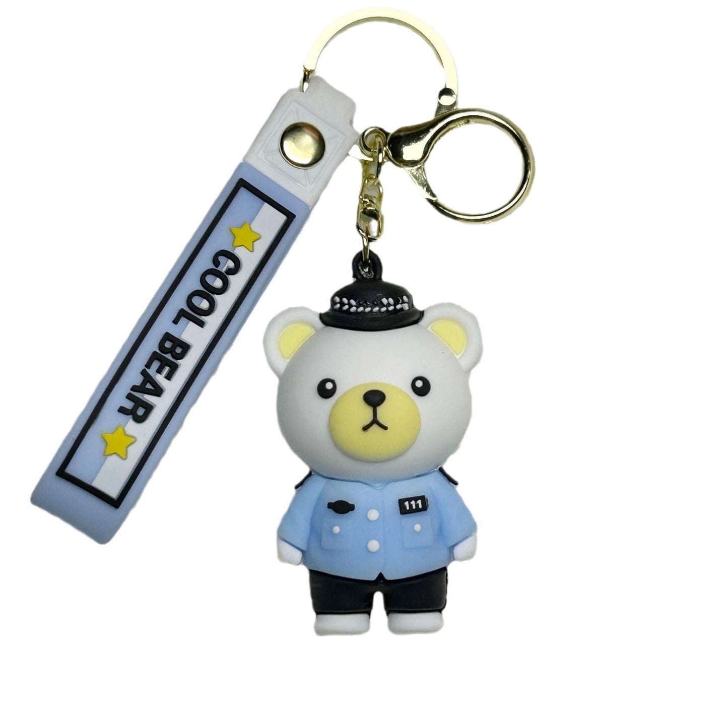 Cross-Border Cartoon Police Bear Keychains Firefighter Figurine Pendants Car Charms Claw Machine Small Gift Items (Wholesale) M.72