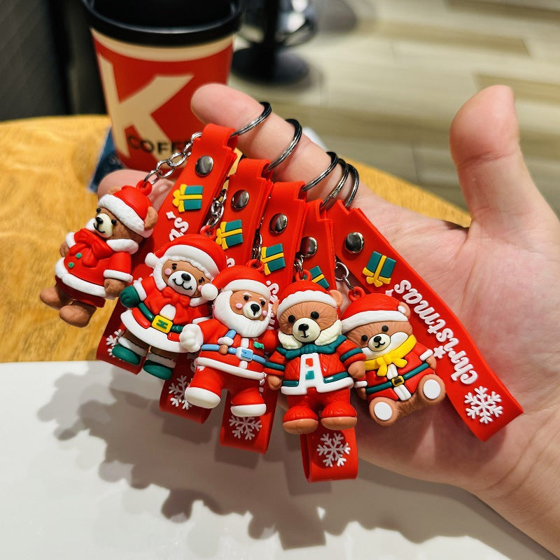 Christmas Teddy Bear Keychains Creative Bag Charms Car Key Rings Small Gifts for Christmas Company and Mall Events M.72