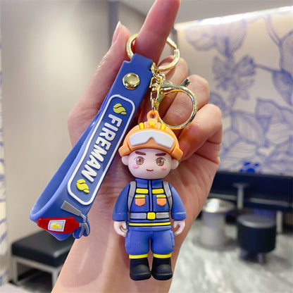 Cartoon Firefighter Keychains Police Officer Key Rings Cute Bag Charms Holiday Gift Items Claw Machine Supplies (Wholesale) M.72