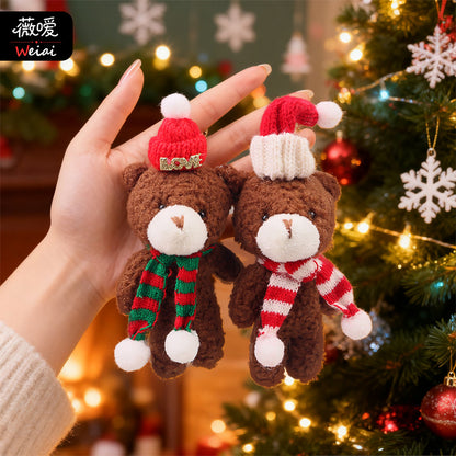 Christmas Blush Conjoined Bear Plush Dolls Cute Stuffed Keychains Bag Charms Scarf-Adorned Bear Figurines Holiday Gift Items M.72