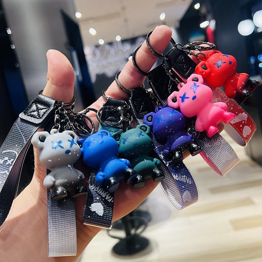 Internet-famous Best-selling Gradient Bear Keychain 3D Plush Doll Cute Bear Car Key Ring Bag Pendant Small Event Gift M.72