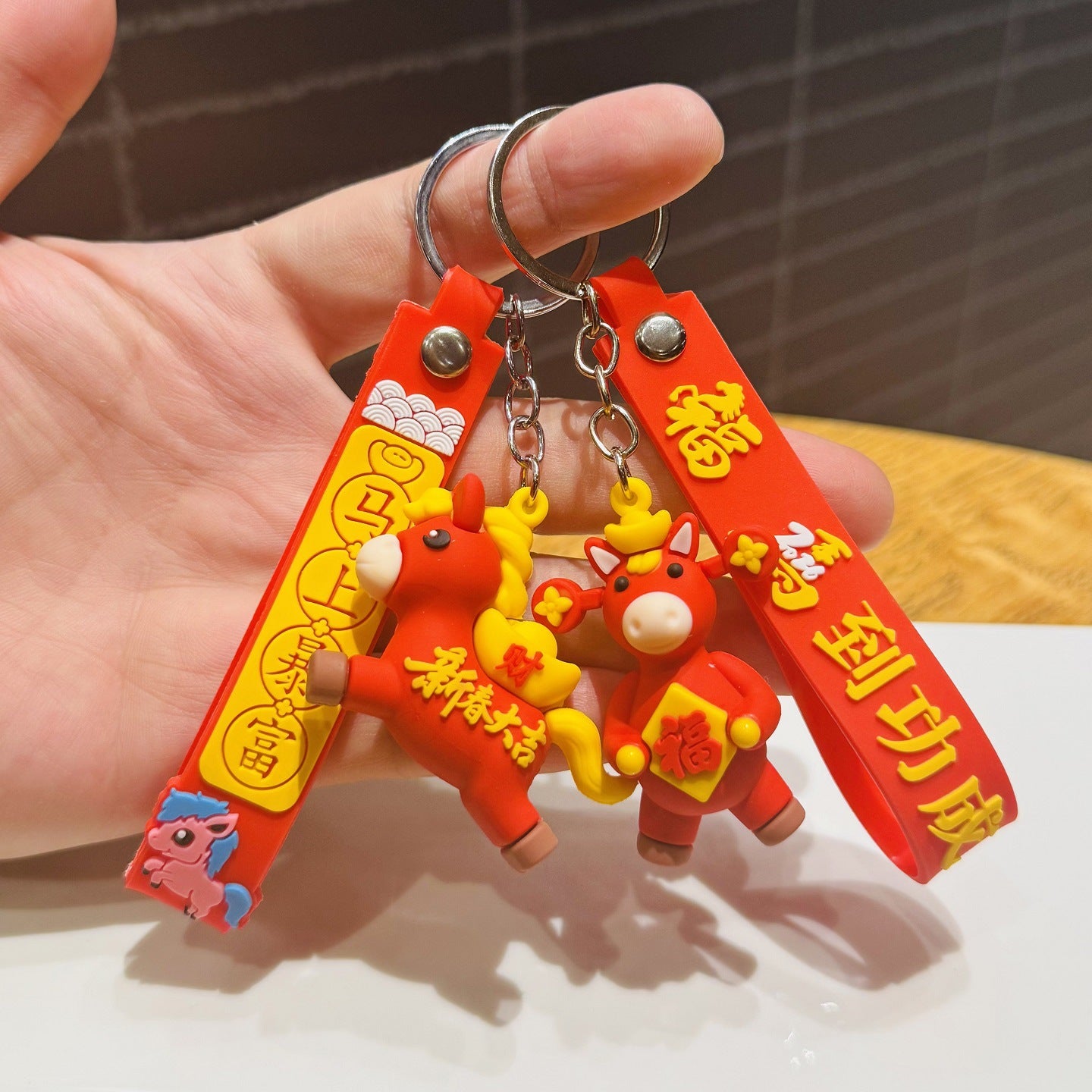 Wholesale of 2026 Chinese New Year Zodiac Horse Figurine Keychains Cartoon Pony Key Rings and Bag Charms Small Gifts M.72