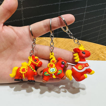 holesale of New Year Horse Keychains Chinese Zodiac Horse Doll Backpack Charms Car Key Rings Gifts for New Year's Day & Spring Festival Events M.72