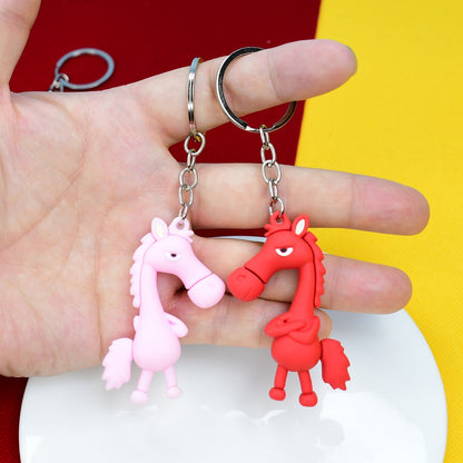 Viral Hit Cool-Styled Horse Keychain 3D Doll Year of the Horse Mascot Charm Car Key Ring Wholesale Gift M.72
