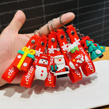 Santa Claus Doll Pendant Keychains 3D Figurines Car Key Rings Bag Charms Christmas Small Gifts M.72