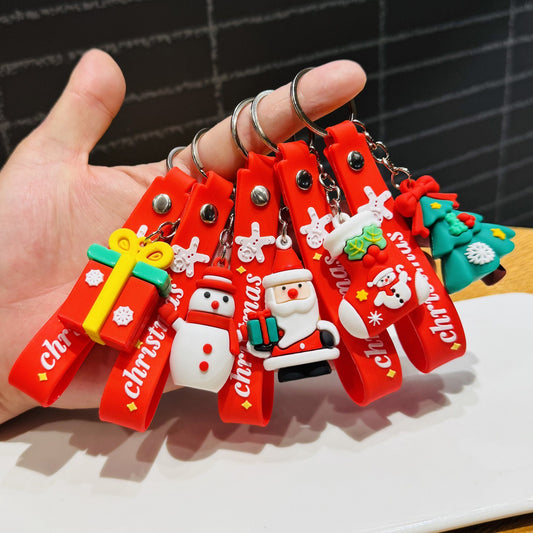 Santa Claus Doll Pendant Keychains 3D Figurines Car Key Rings Bag Charms Christmas Small Gifts M.72