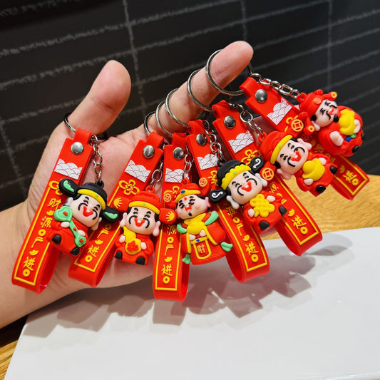 Wholesale of Festive God of Wealth Keychains Bag Pendants for Abundant Wealth Car Key Rings Small Gifts for New Year and New Year's Day M.72