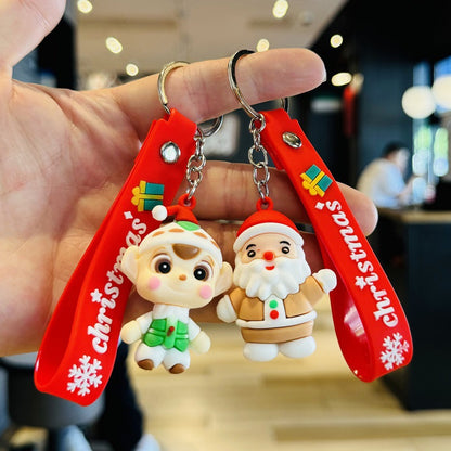 Santa Claus & Snowman Keychains 3D Soft Rubber Figurine Bag Charms Small Christmas Gifts for Children M.72
