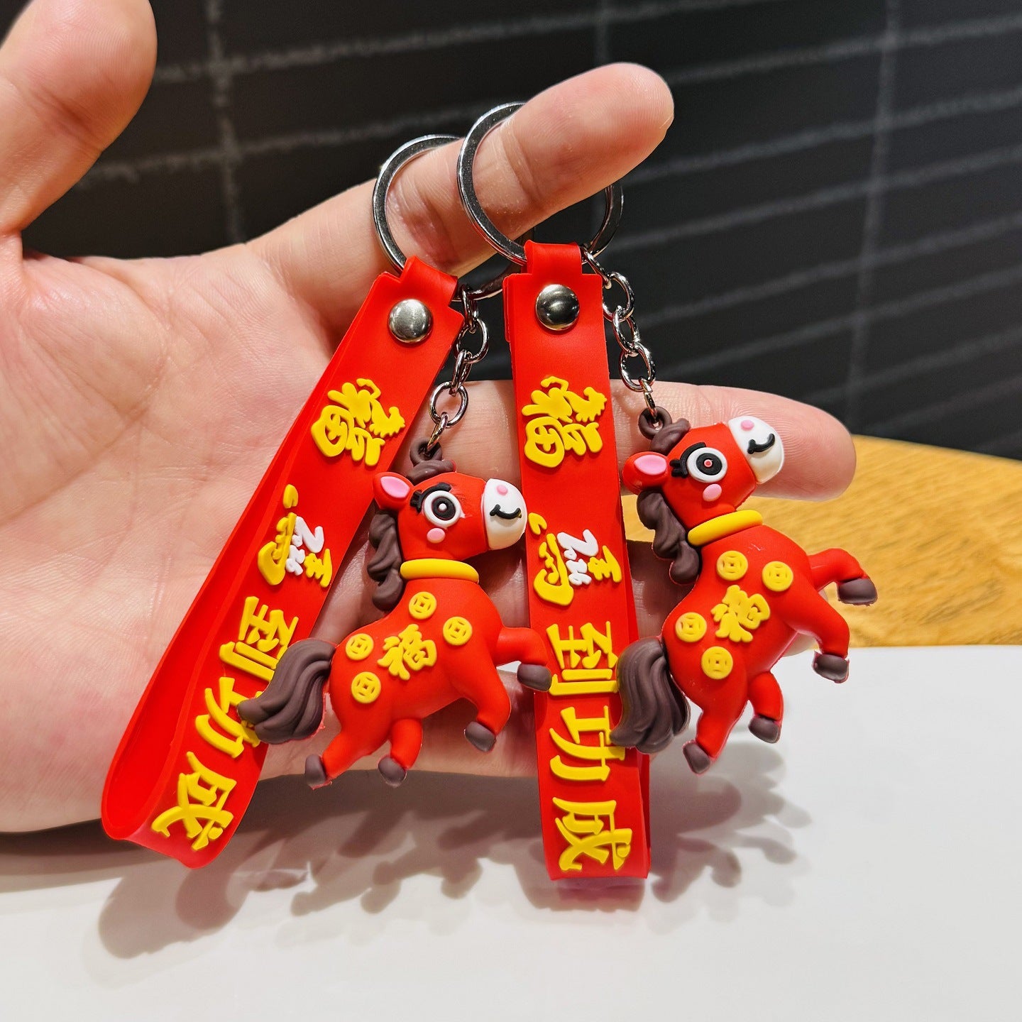 Wholesale of Festive Fortune Horse Keychains 3D Doll Bag Charms Car Key Rings New Year Small Gifts M.72